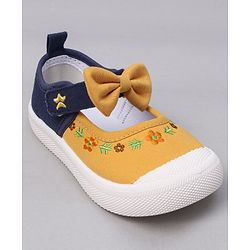 Cute Walk by Babyhug Velcro Closure Casual Shoes  with Floral Embroidery and Bow Applique - Yellow