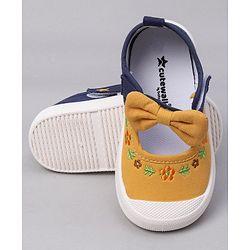 Cute Walk by Babyhug Velcro Closure Casual Shoes  with Floral Embroidery and Bow Applique - Yellow