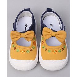 Cute Walk by Babyhug Velcro Closure Casual Shoes  with Floral Embroidery and Bow Applique - Yellow