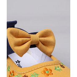 Cute Walk by Babyhug Velcro Closure Casual Shoes  with Floral Embroidery and Bow Applique - Yellow