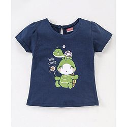 Babyhug Half Sleeves Cotton Capri Night Suit Tortoise Print - Navy Blue & Pink