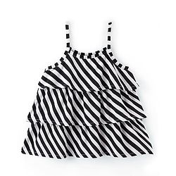 Babyhug 100% Rayon Woven Sleeveless Striped Singlet Layered Top - Black & White