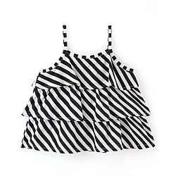 Babyhug 100% Rayon Woven Sleeveless Striped Singlet Layered Top - Black & White
