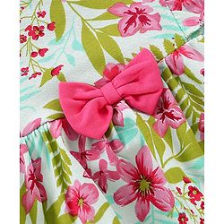Babyhug 100% Cotton Knit Frock With Bow Applique & Floral Print - Mint