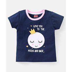 Babyhug Cotton Knit Half Sleeves Night Suit Moon Print - Navy Blue