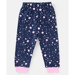 Babyhug Cotton Knit Half Sleeves Night Suit Moon Print - Navy Blue