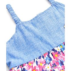 Babyhug 100% Cotton Sleeveless Frock With Floral Corsage & Print - Blue & Red