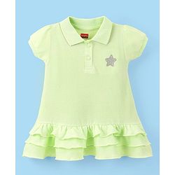 Babyhug 100% Cotton Knit Half Sleeves Frock Solid Colour - Green