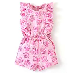 Babyhug 100% Cotton Knit Half Sleeves Jumpsuit With Floral Print - Pink