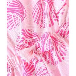 Babyhug 100% Cotton Knit Half Sleeves Jumpsuit With Floral Print - Pink