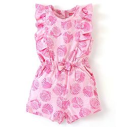Babyhug 100% Cotton Knit Half Sleeves Jumpsuit With Floral Print - Pink