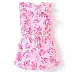 Babyhug 100% Cotton Knit Half Sleeves Jumpsuit With Floral Print - Pink