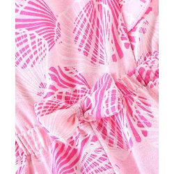 Babyhug 100% Cotton Knit Half Sleeves Jumpsuit With Floral Print - Pink
