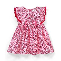 Babyhug 100% Viscose Short Sleeves Frock Abstract Print with Bow Applique - Pink