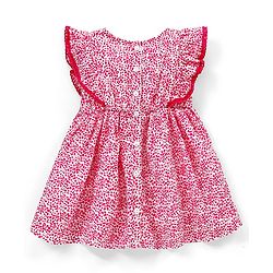 Babyhug 100% Viscose Short Sleeves Frock Abstract Print with Bow Applique - Pink
