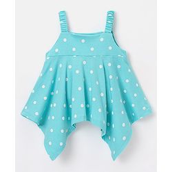 Babyhug 100% Cotton Knit Sleeveless Top Polka Dots Print - Light Blue
