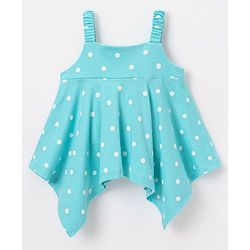 Babyhug 100% Cotton Knit Sleeveless Top Polka Dots Print - Light Blue