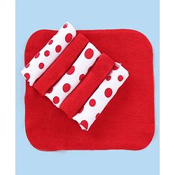Babyhug Knitted Terry Wash cloth Pack of 6 Polka Dots Print - Red & White