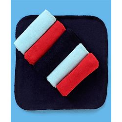 Babyhug Knitted Terry Solid Wash Cloth Pack of 6 - Navy Sky Blue & Red