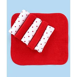 Babyhug Knitted Terry Wash Cloth Pack of 6 Polka Dots Print - Red & White