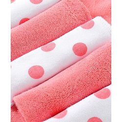 Babyhug Knitted Terry Wash Cloth Pack of 6 Polka Dots Print - Pink & White