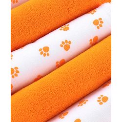Babyhug Knitted Terry Wash Cloth Pack of 6 Paws Print - Orange & White