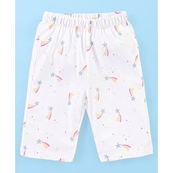 Babyhug Cotton Knit Cap Sleeves Capri Night Suit Unicorn Print - Pink & White