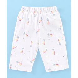 Babyhug Cotton Knit Cap Sleeves Capri Night Suit Unicorn Print - Pink & White