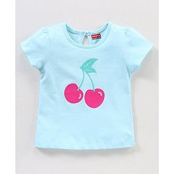 Babyhug 100% Cotton Knit Half Sleeves Cherry Graphics Detailing Tee - Mint Green
