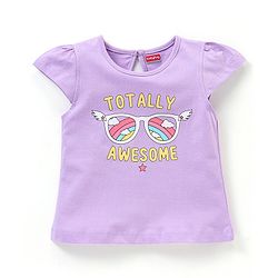 Babyhug 100% Cotton Knit Cap Sleeves Graphics Detailing Tee - Light Purple