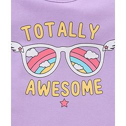 Babyhug 100% Cotton Knit Cap Sleeves Graphics Detailing Tee - Light Purple