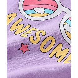 Babyhug 100% Cotton Knit Cap Sleeves Graphics Detailing Tee - Light Purple