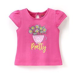 Babyhug 100% Cotton Knit Cap Sleeves T-Shirt Floral Print - Pink