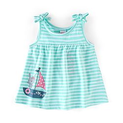 Babyhug 100% Cotton Knit Sleeveless Striped Top and Leggings Set Bunny Print - Blue & Pink