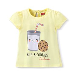 Babyhug Cotton Half Sleeves Capri Night Suit Milk & Cookies Print- Yellow & Pink