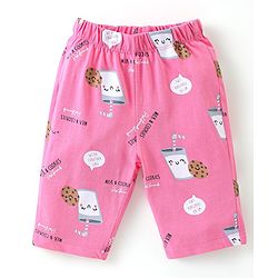 Babyhug Cotton Half Sleeves Capri Night Suit Milk & Cookies Print- Yellow & Pink