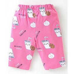Babyhug Cotton Half Sleeves Capri Night Suit Milk & Cookies Print- Yellow & Pink