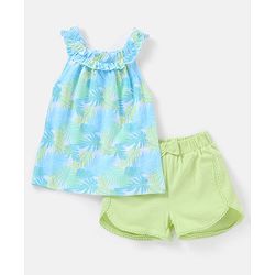 Babyhug 100% Cotton Sleeveless Top and Shorts Set Floral Print - Green & Blue