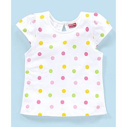 Babyhug 100% Cotton Knit Cap Sleeves Dot Printed Tee - White