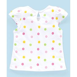 Babyhug 100% Cotton Knit Cap Sleeves Dot Printed Tee - White