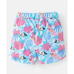 Babyhug 100% Cotton Knit Half Sleeves Top and Shorts Toucan Sequin Print - Blue & Pink