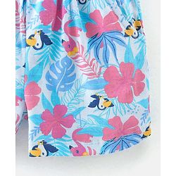 Babyhug 100% Cotton Knit Half Sleeves Top and Shorts Toucan Sequin Print - Blue & Pink
