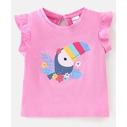 Babyhug 100% Cotton Knit Half Sleeves Top and Shorts Toucan Sequin Print - Blue & Pink