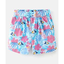 Babyhug 100% Cotton Knit Half Sleeves Top and Shorts Toucan Sequin Print - Blue & Pink