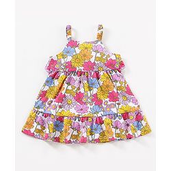 Babyhug 100% Cotton Singlet Floral Print Frock - White