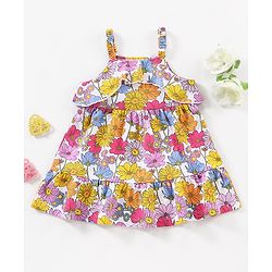 Babyhug 100% Cotton Singlet Floral Print Frock - White