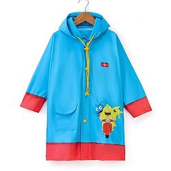 Babyhug Full Sleeves Hooded Monster Graphics Raincoat - Blue