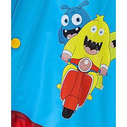 Babyhug Full Sleeves Hooded Monster Graphics Raincoat - Blue