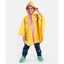 Babyhug PVC  Opaque Full Sleeves Poncho Raincoat Text Print - Yellow
