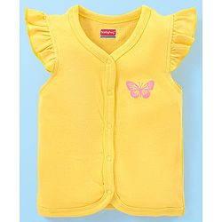 Babyhug 100% Cotton Knit Short Sleeves Set of Vests Butterfly Print Pack of 3 - Pink White & Yellow